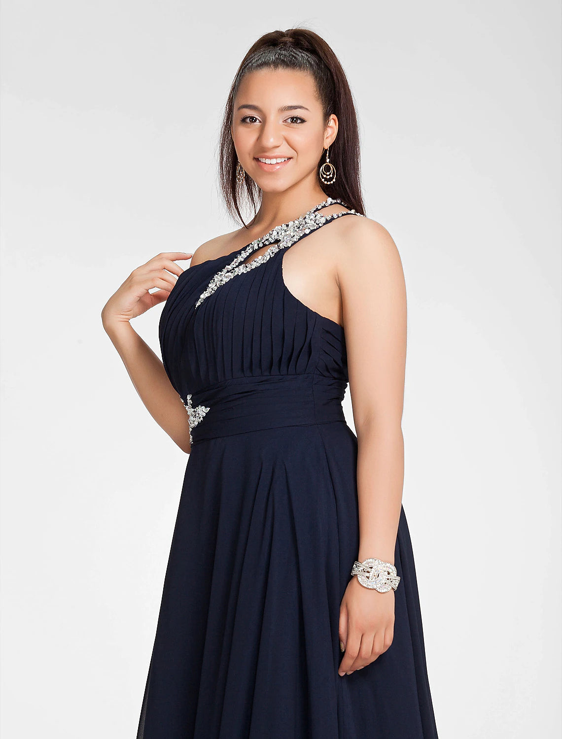 A-Line Cut Out Dress Wedding Guest Sweep / Brush Train Sleeveless One Shoulder Chiffon with Ruched Beading