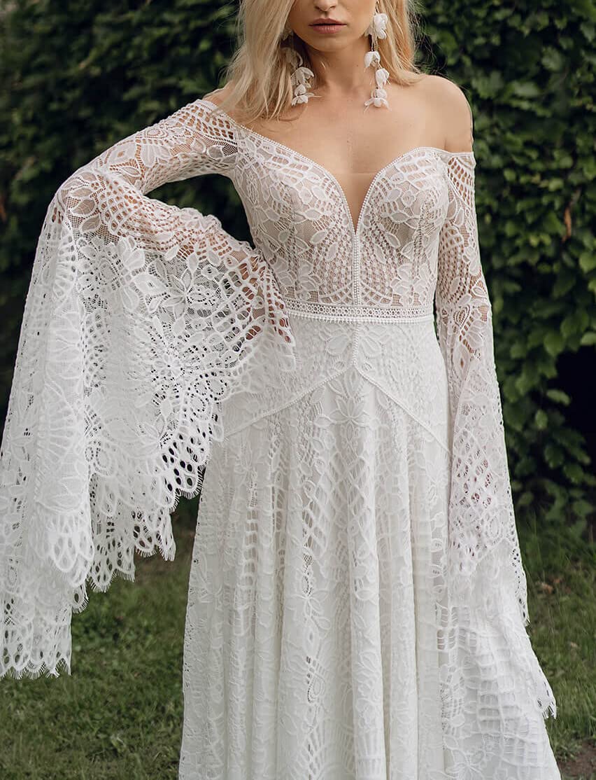 DingJiDress Wedding Dress Bohemian for Bride Long Sleeves Plus Size Lace Beach Bridal Gowns Wedding Gowns Formal Women's Dresses