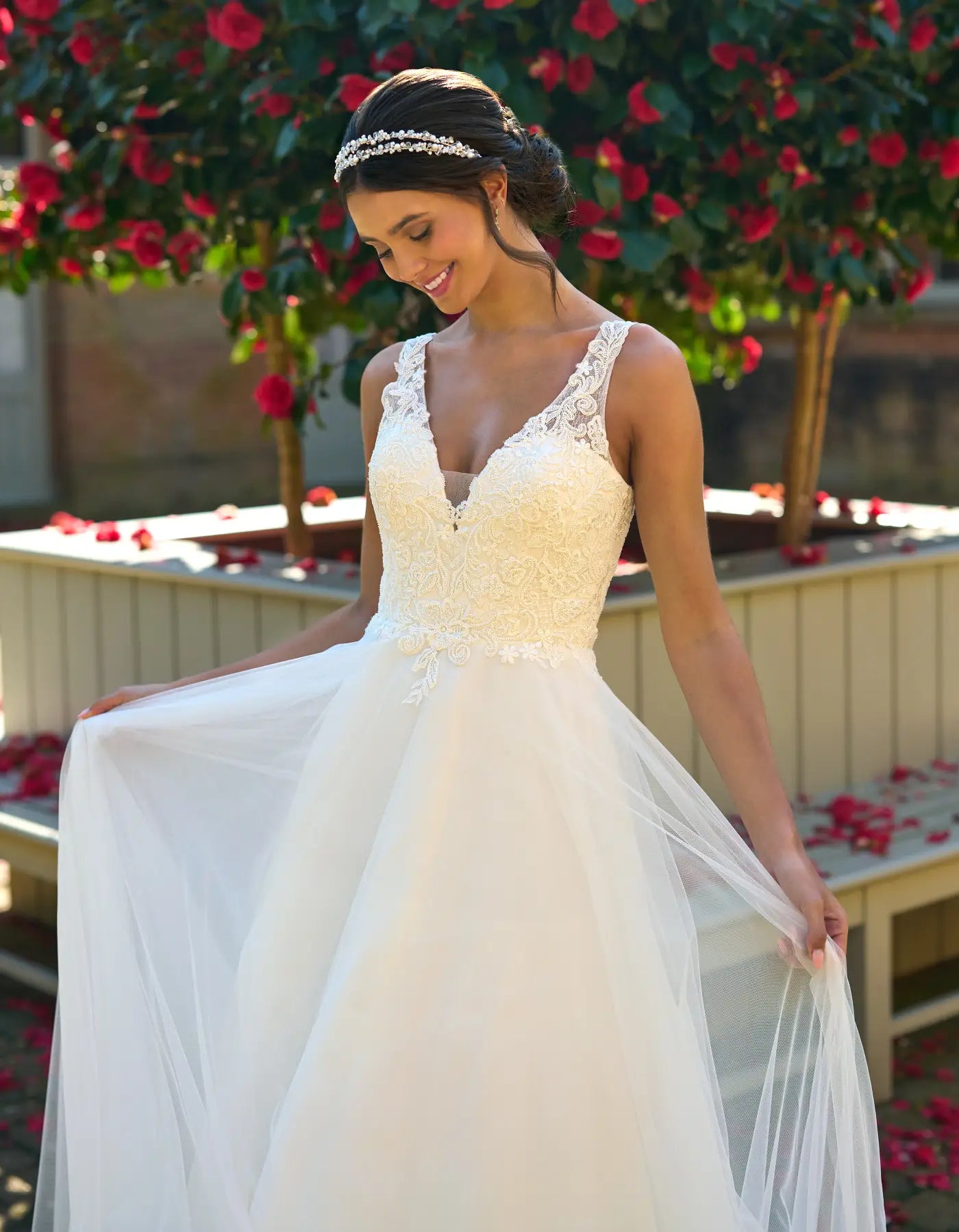 a classic tulle a-line with beaded lace
