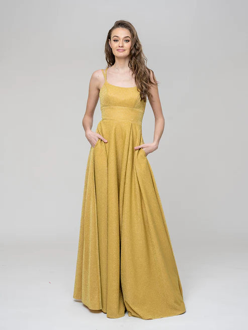 DingJiDress A Line Spaghetti Strap Metallic Glitter Floor Length Prom Dresses