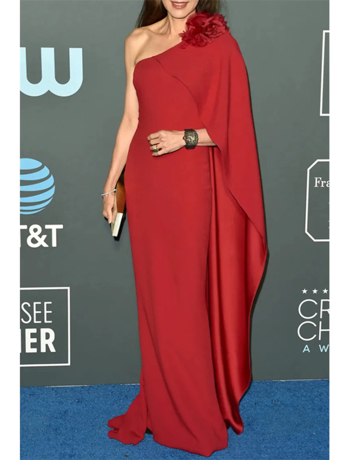 Sheath / Column Evening Gown Celebrity Style Dress Formal Wedding Guest Sweep / Brush Train Sleeveless One Shoulder Stretch Chiffon with Shouder Flower