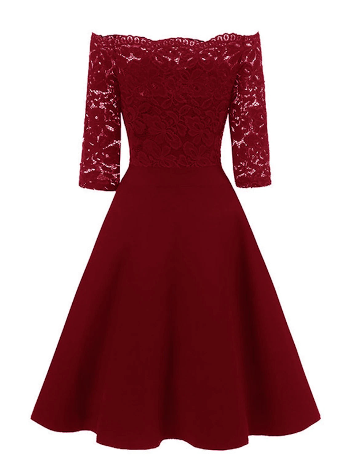 A-Line Cocktail Dresses Vintage Dress Graduation Party Wear Knee Length 3/4 Length Sleeve Off Shoulder Lace with Lace