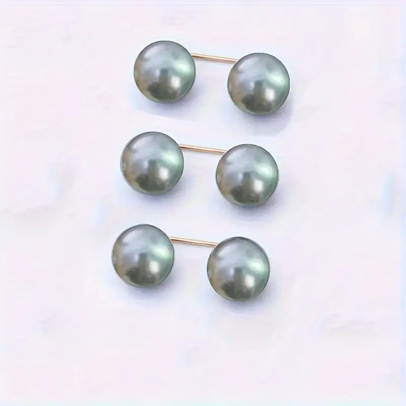 DingJi 3pcs Pearl Brooch Pins - Adjustable, Anti-Slip, Safety Pin for Waist Cinching, Collar Adjusting, Scarf Securing, Fashion Accessories with Champagne, Grey, White Imitation Pearls Button - Perfect for Dress, Shirt, and Outfit Decoration