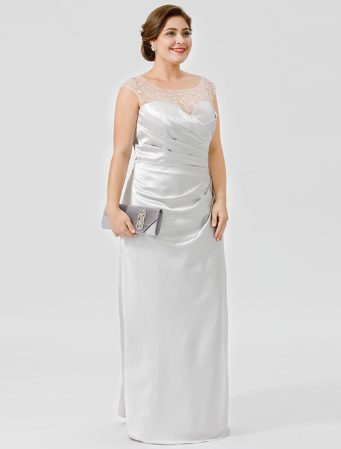 Mother of the Bride Dress Classic Timeless Elegant Luxurious Plus Size Floor Length Satin Sleeveless No with Pleats Crystals