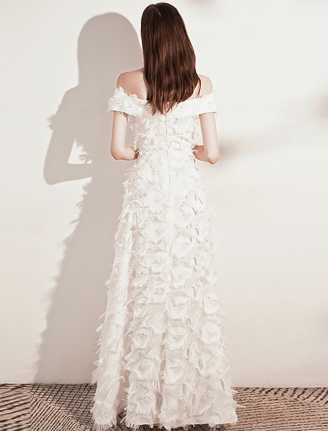 A-Line Evening Gown Minimalist Dress Formal Evening Floor Length Short Sleeve Off Shoulder Nylon with Feather