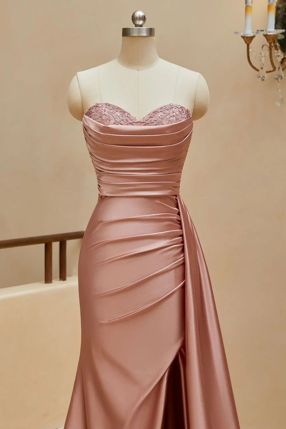 DingJiDress Prom Dresses with Attached Train Mermaid Sweetheart Satin Split