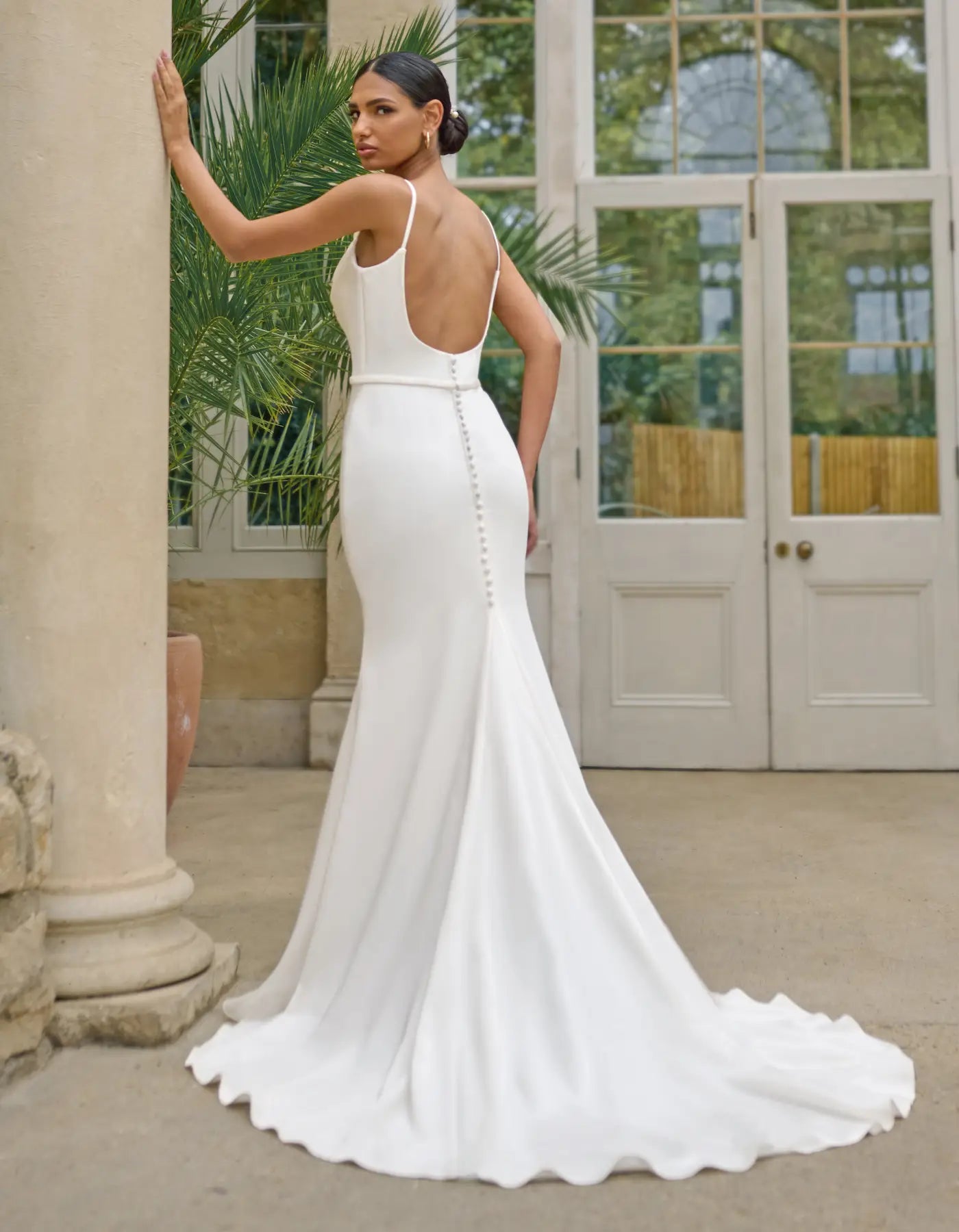 a simple sheath gown with cowl neckline