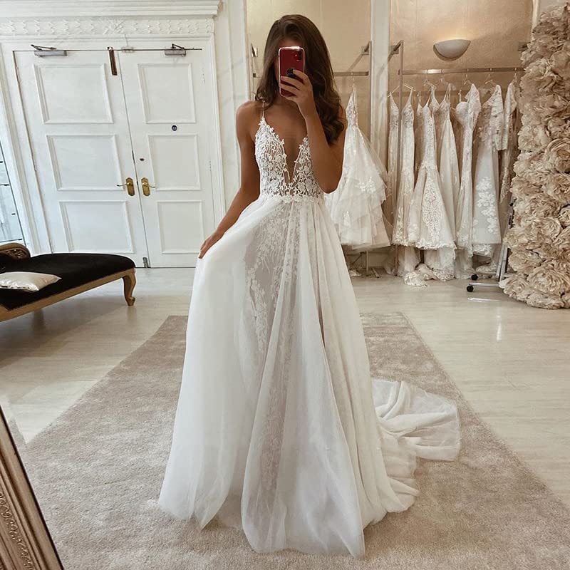 DingJiDress Wedding Dress Boho Slit Lace Appliques Long Sleeve Mermaid Bridal Dresses Formal Women's Dresses