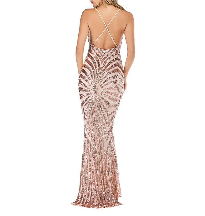 DingJiDress Mermaid Spaghetti Strap V-neck Sequined Sexy Sparkle Prom Dress