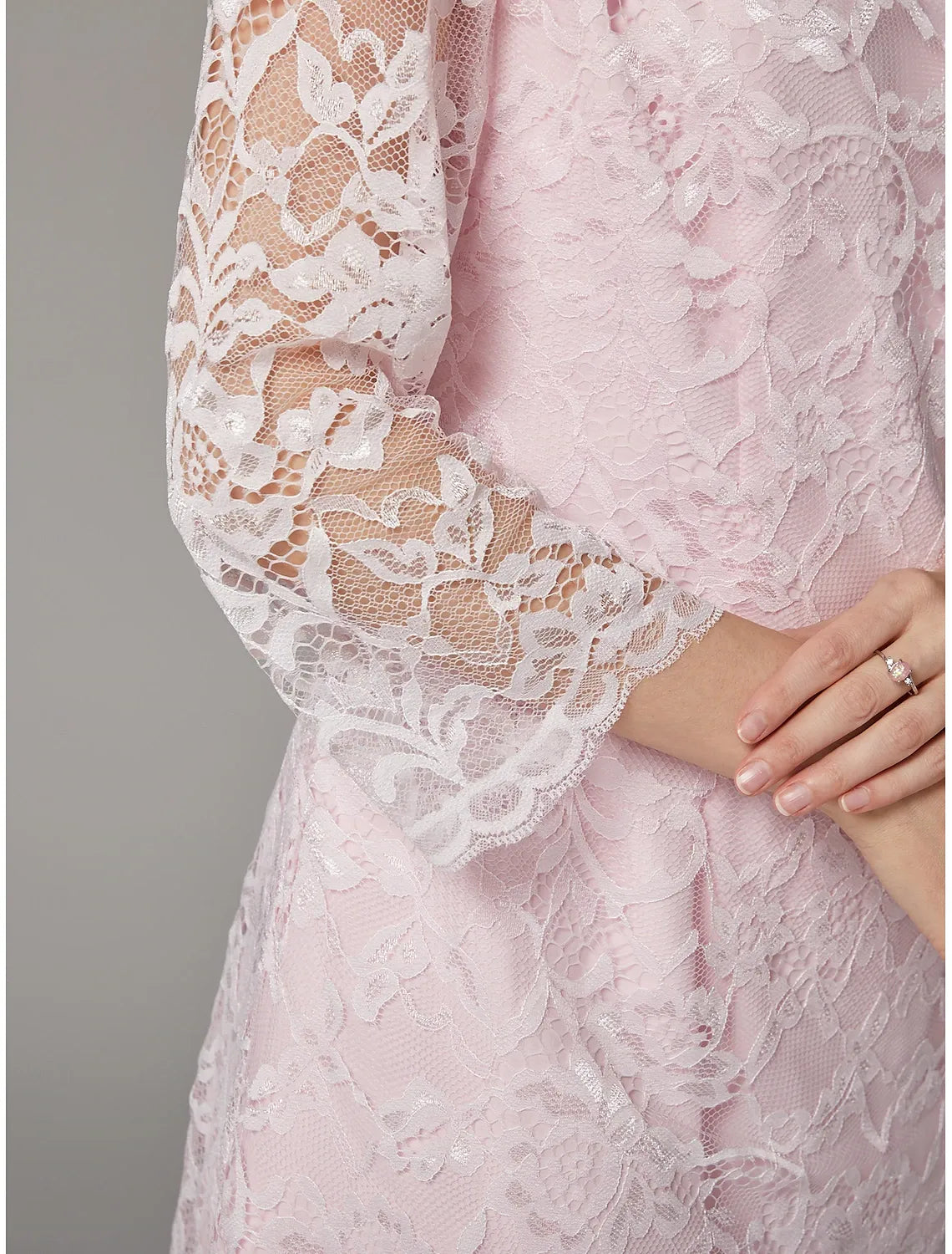 DingJiDress November December Autumn Winter Wedding Guest Dress A-Line Dress Suit Elegant Plus Size Jewel Neck Tea Length Lace Mother of the Groom / Bride Dresses