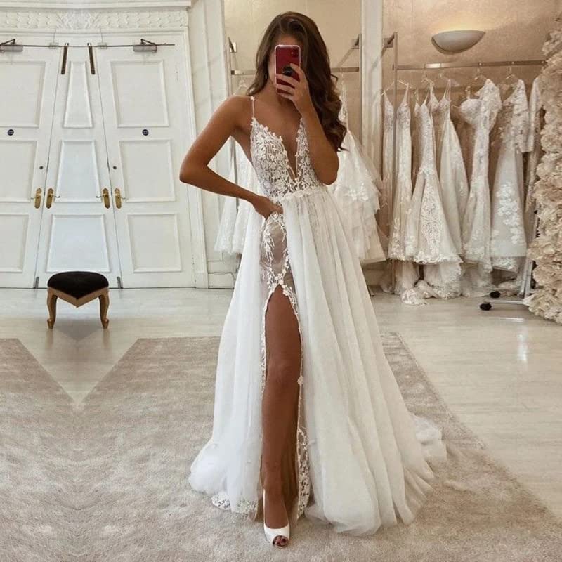 DingJiDress Wedding Dress Boho Slit Lace Appliques Long Sleeve Mermaid Bridal Dresses Formal Women's Dresses