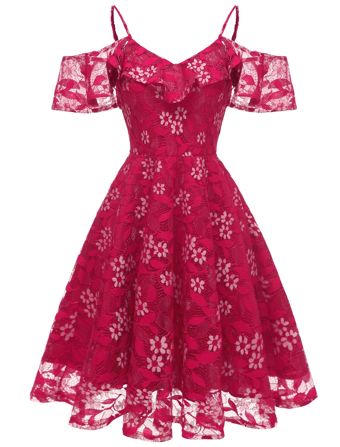 A-Line Cocktail Dresses Vintage Dress Graduation Party Wear Knee Length Short Sleeve Spaghetti Strap Lace with Lace Insert Pattern / Print