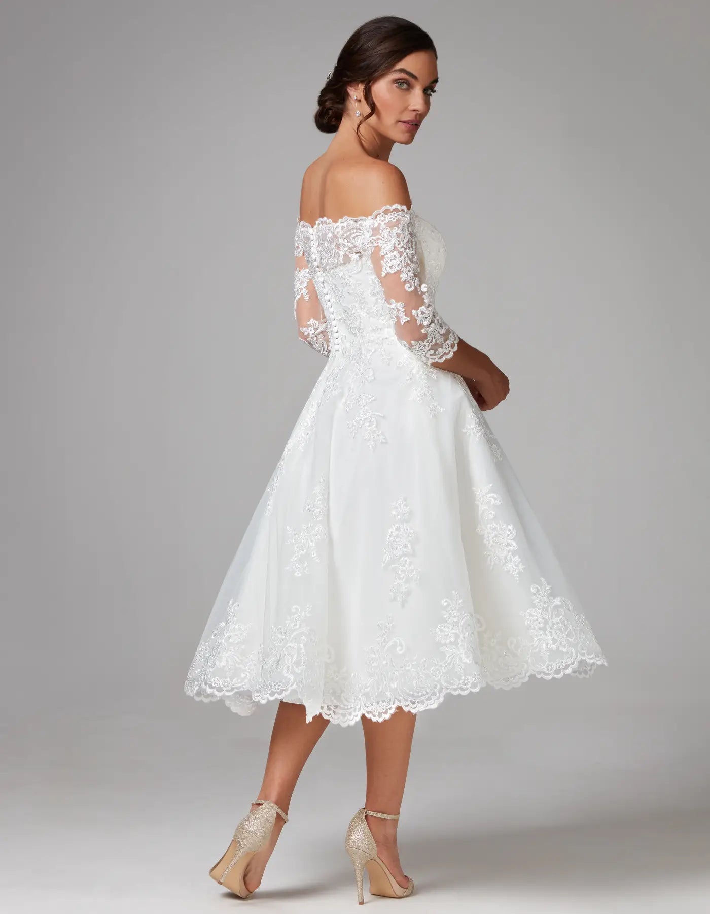 DingJiDress a vintage style tea-length dress with sleeves Wedding Dresses