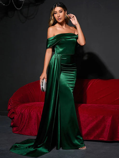 DingJiDress Off The Shoulder Evening Dress With Ribbon