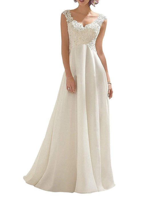 DingJiDress Wedding Dress Lace Double V-Neck Sleeveless Dress Formal Women's Dresses