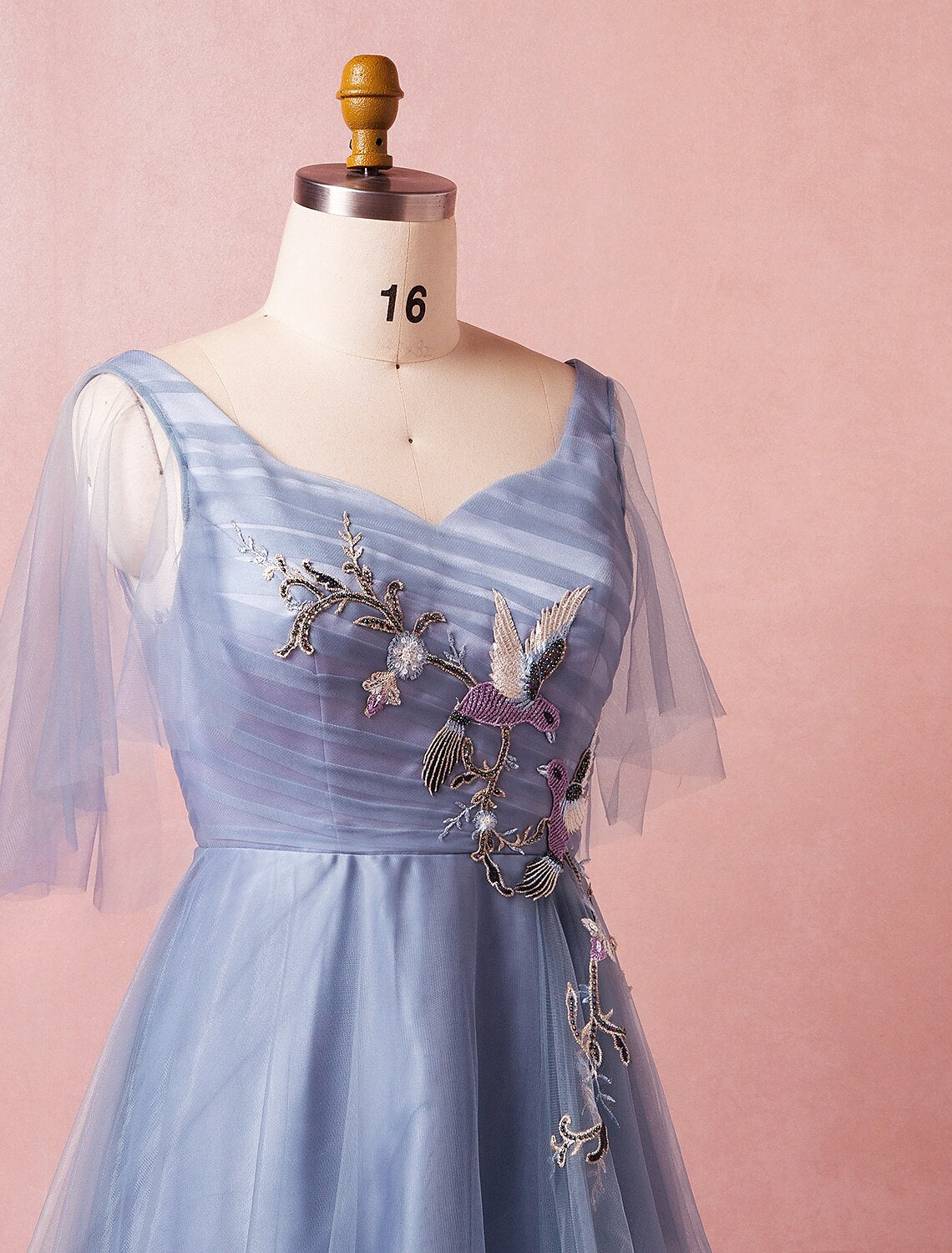 A-Line Prom Dresses Chinese Style Dress Prom Floor Length Half Sleeve V Neck Satin with Ruched Embroidery