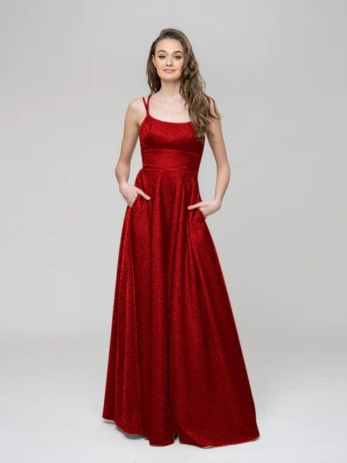 DingJiDress A Line Spaghetti Strap Metallic Glitter Floor Length Prom Dresses