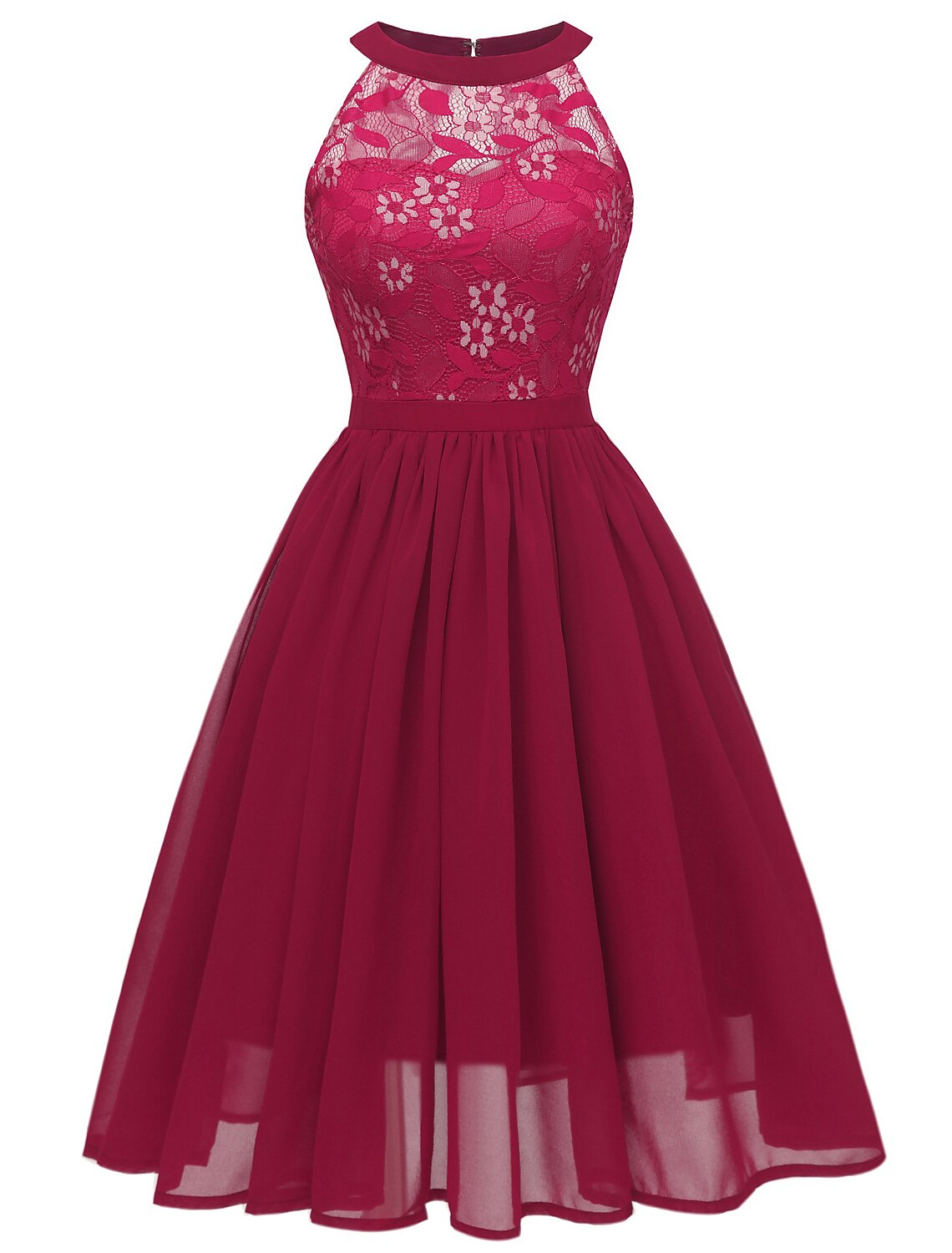 A-Line Cocktail Dresses Vintage Dress Graduation Party Wear Knee Length Sleeveless Jewel Neck Lace with Lace