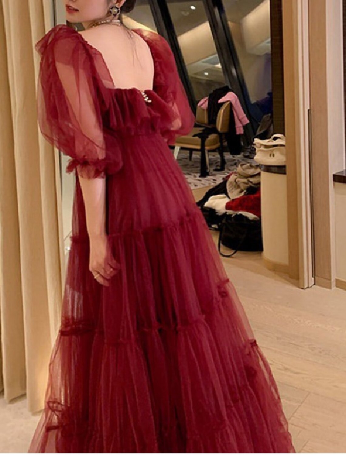 Ball Gown Elegant Princess Quinceanera Formal Evening Dress Off Shoulder Long Sleeve Floor Length Organza