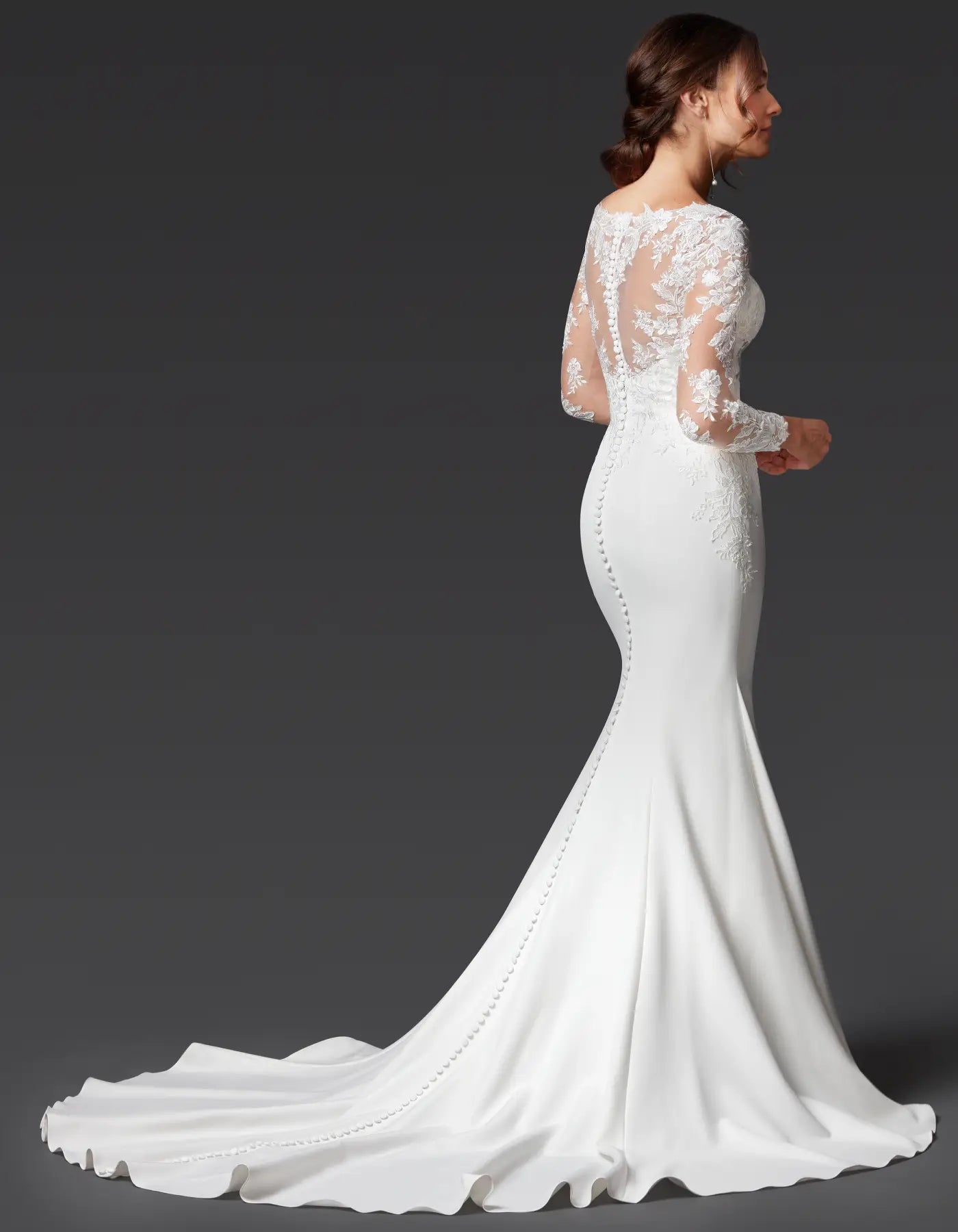 DingJiDress a crepe and lace sheath with full-length sleeves Wedding Dresses