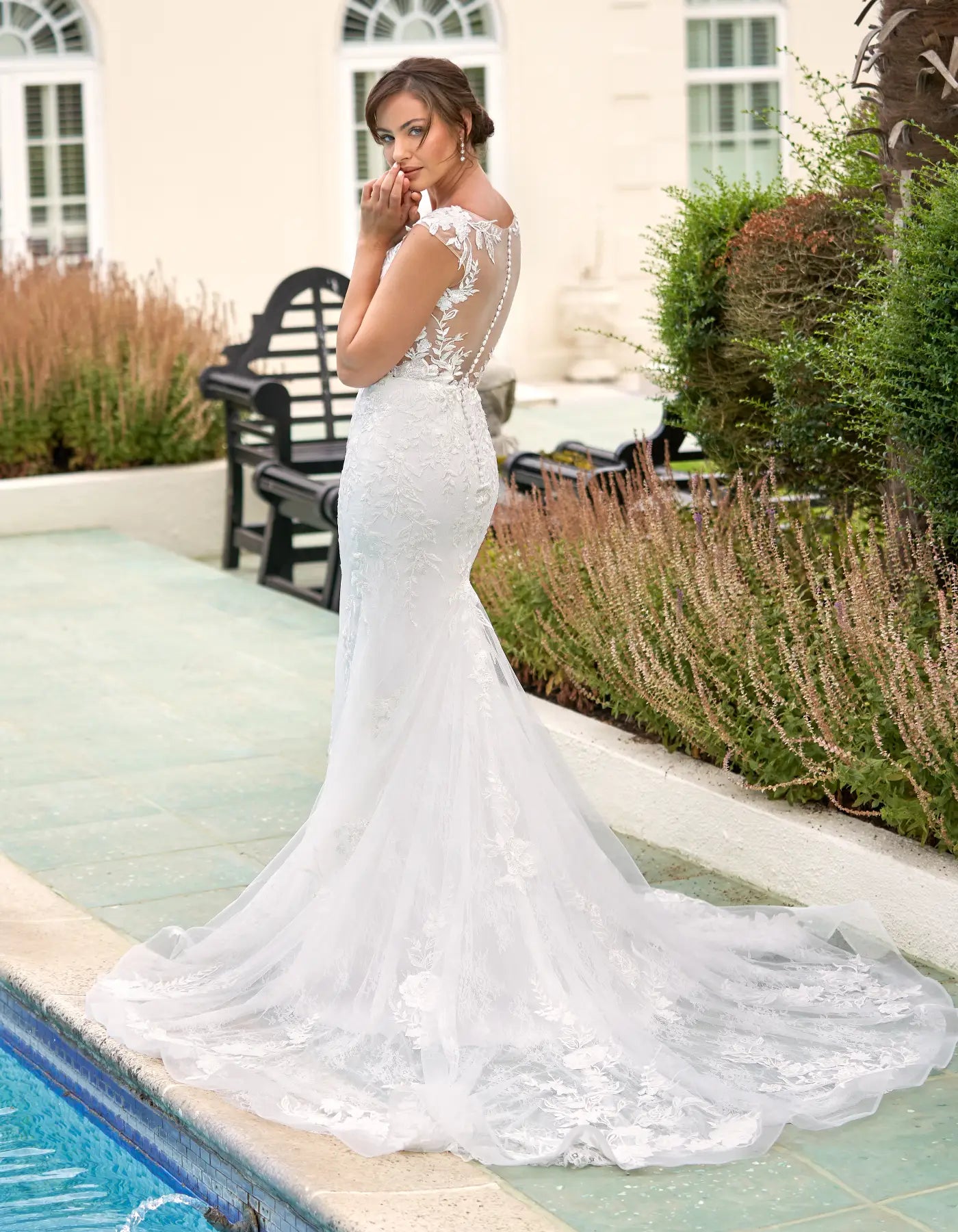 DingJiDress a floral lace sheath with illusion bodice