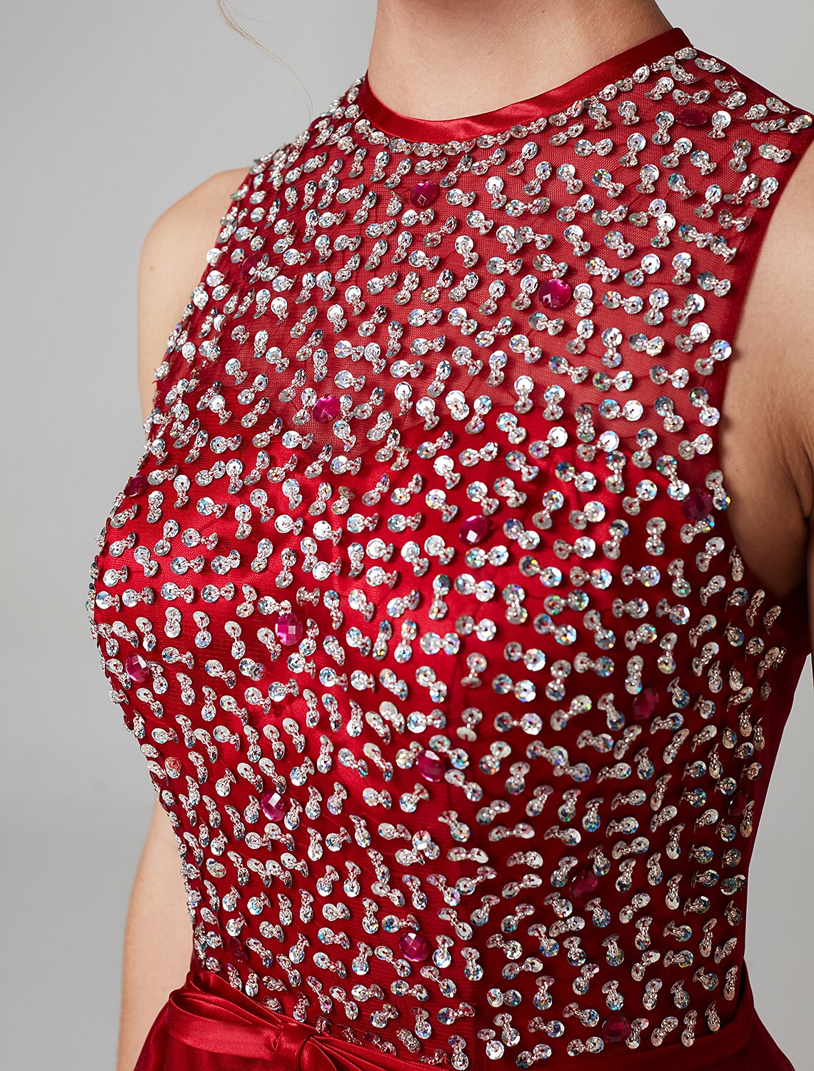 A-Line Sparkle & Shine Dress Wedding Guest Asymmetrical Sleeveless Jewel Neck Satin with Bow(s) Sequin