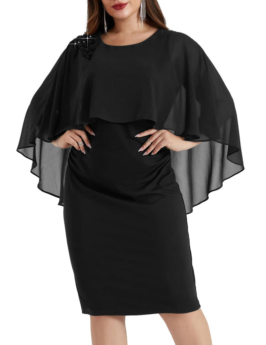DingJiDress Mother of the Groom / Bride Dresses Women Chiffon Cape Crew Neck Elegant Hand-Beaded Cocktail Bodycon Dresses Formal Dresses Wedding Guest Dress