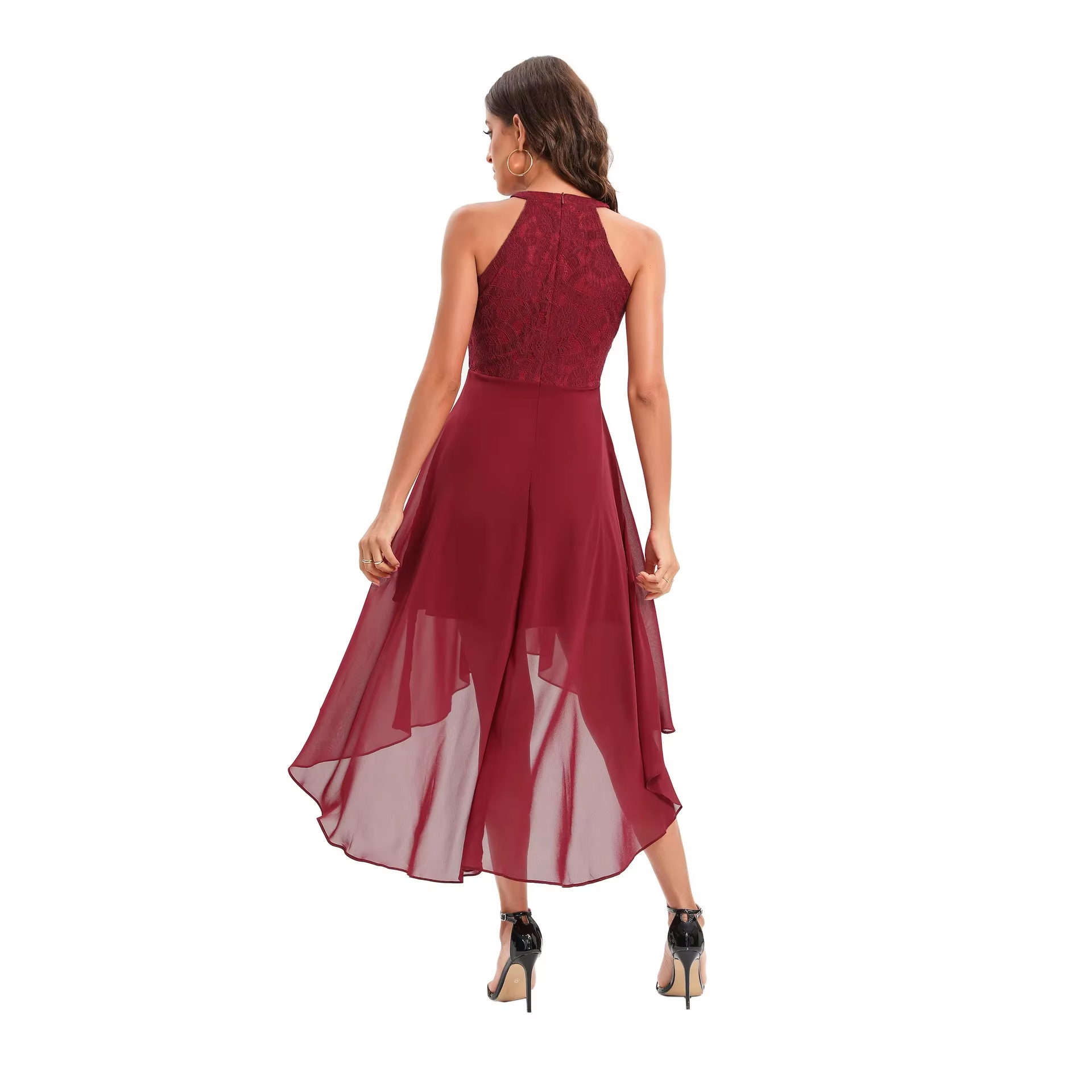 A-Line Minimalist Elegant Party Wear Cocktail Party Dress Halter Neck Sleeveless Asymmetrical Nylon with Pleats