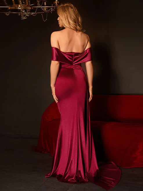 DingJiDress Off The Shoulder Evening Dress With Ribbon