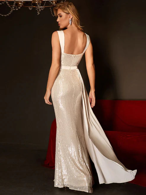 DingJiDress Sleeveless Sequin Evening Dresses With Ribbon