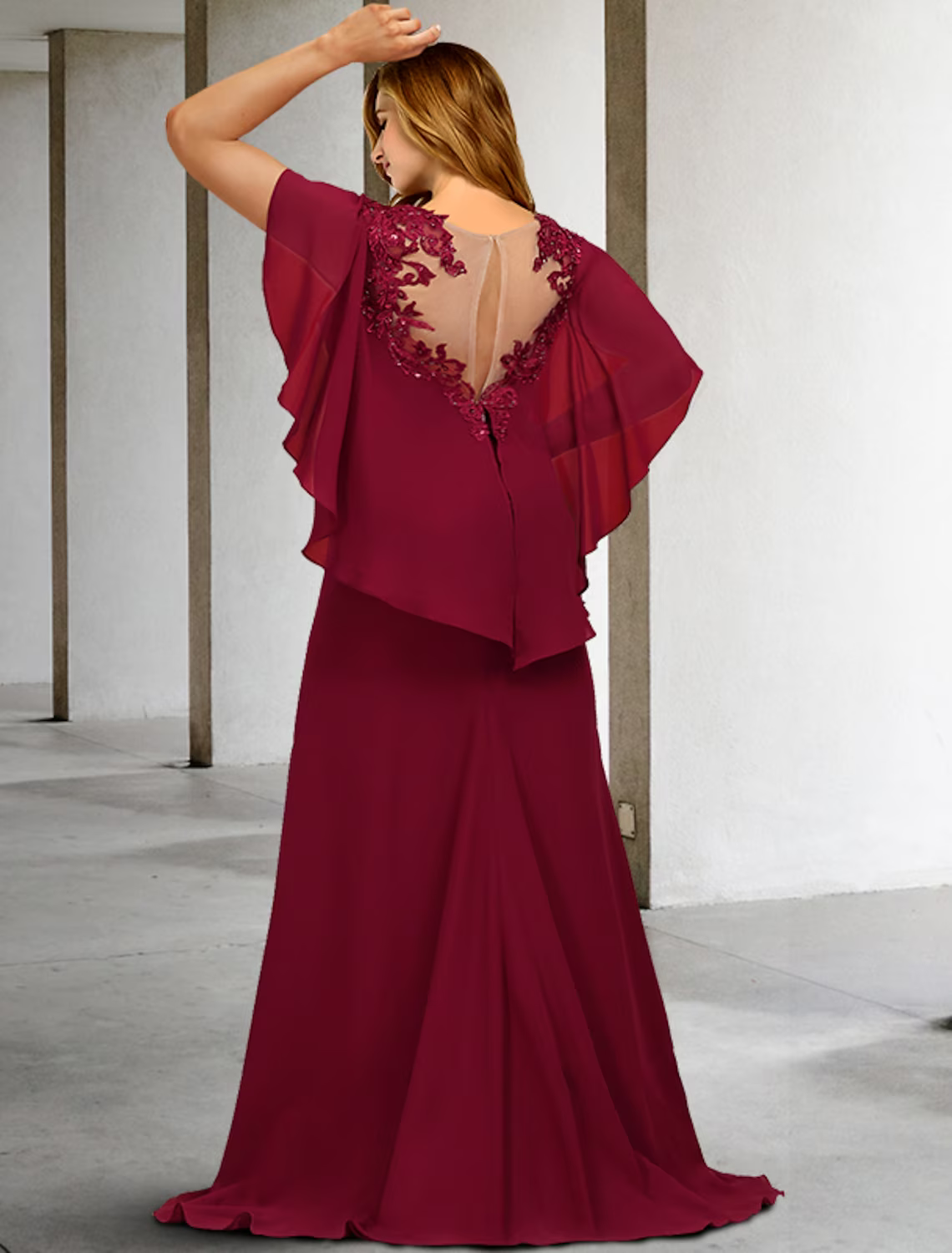 Plus Size Curve Mother of the Bride Dresses Vintage Dress Formal Short Sleeve Chiffon with Ruffles Appliques