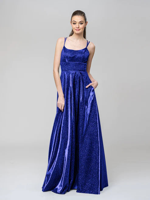 DingJiDress A Line Long Front Slit Metallic Glitter Prom Dresses