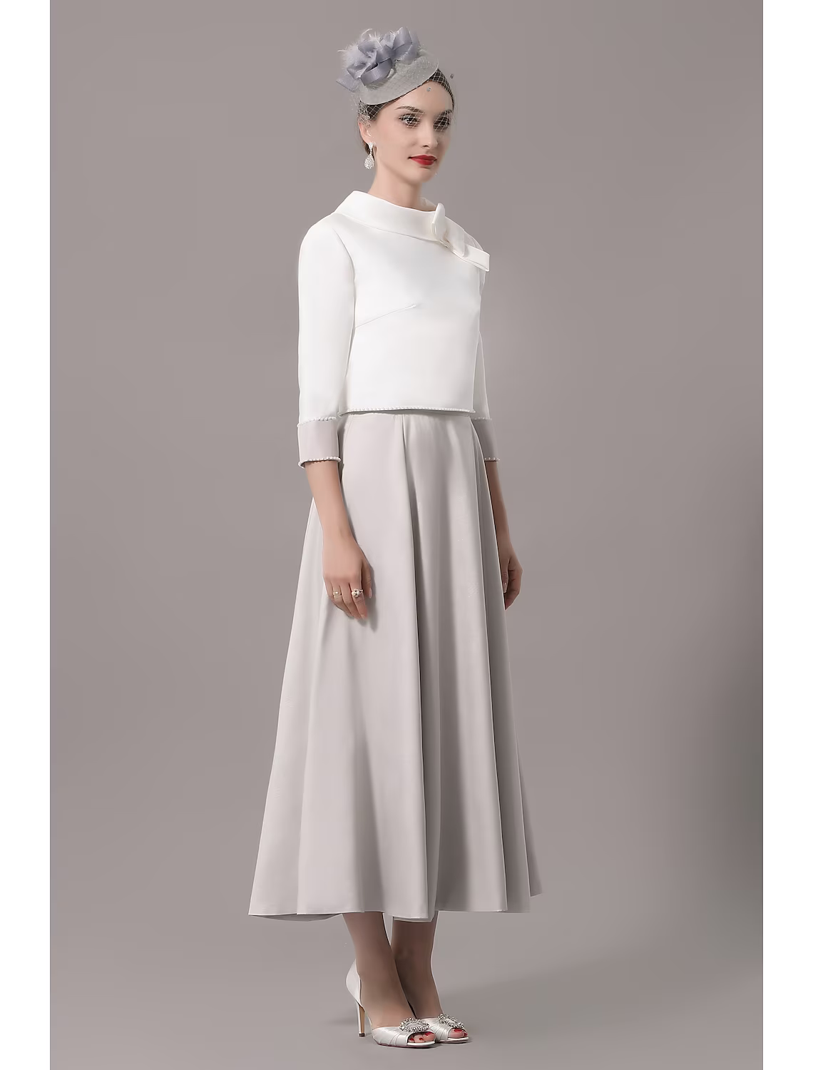 Two Piece Mother of the Bride Dress Church Elegant  Ankle Length Stretch Satin Sleeve with Bow(s)