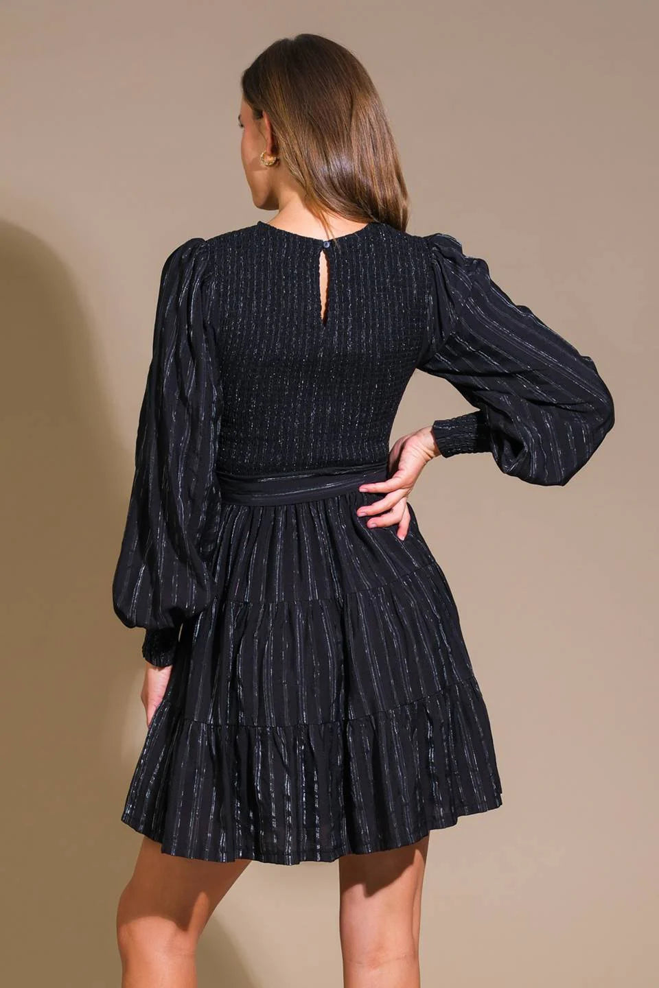 DingJiDress November December Wedding Guest Dress Featuring Round Neckline Long Sleeve With Cuff Short Skirt Formal Party Dress