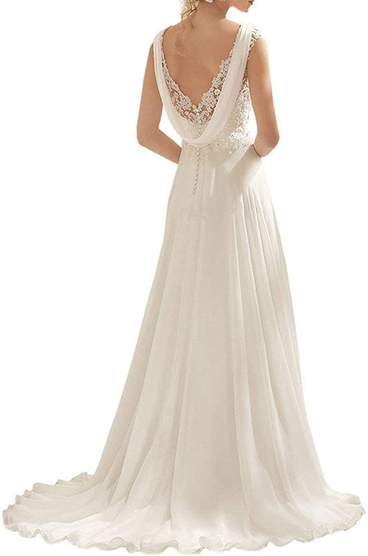 DingJiDress Wedding Dress Lace Double V-Neck Sleeveless Dress Formal Women's Dresses