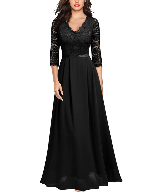 Mother of the Bride or Groom Dresses Floral Lace 2/3 Sleeves Long Dress Formal Dress Wedding Guests Dresses