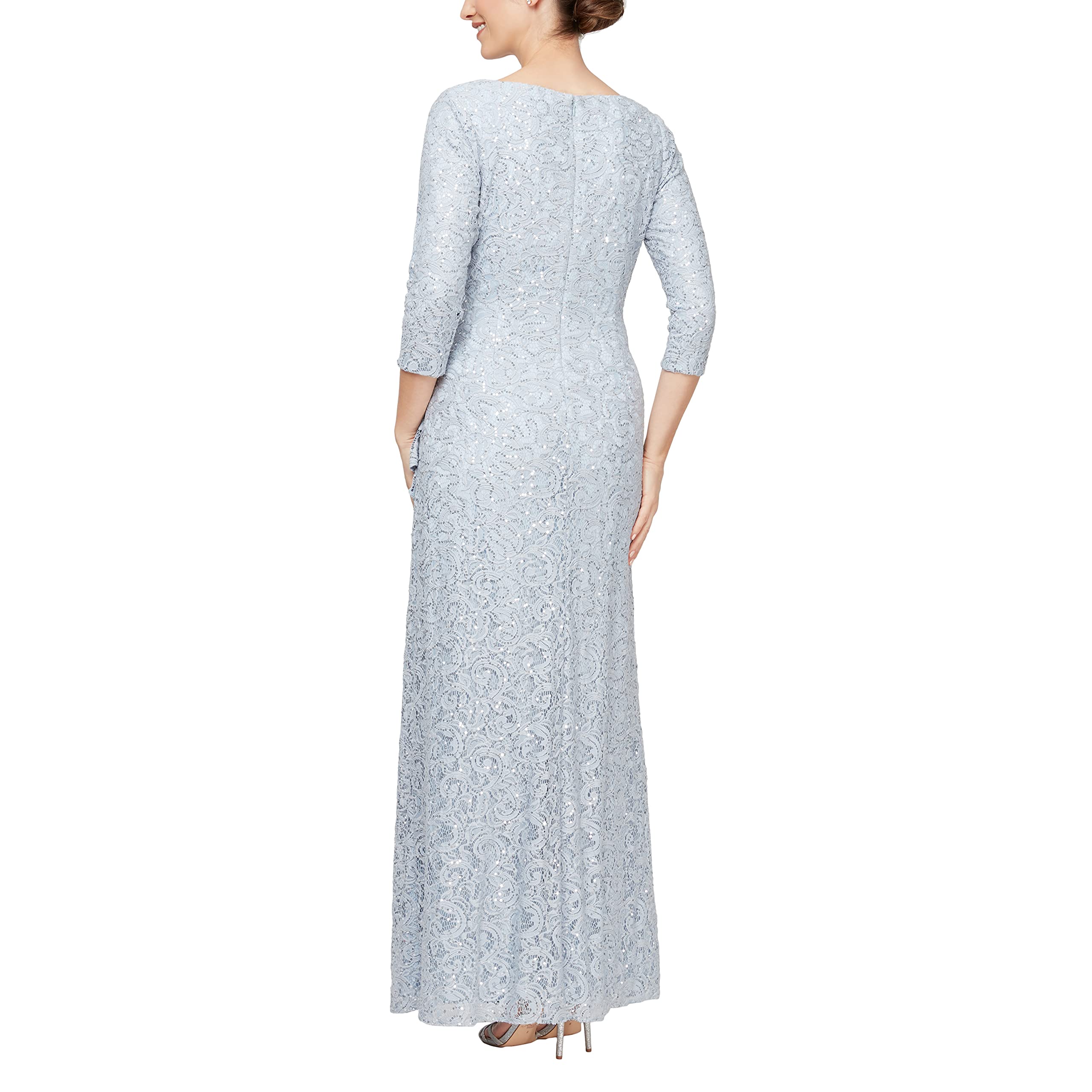 Mother of the Bride or Groom Dresses Round Neck Long 3/4 Sleeve Ruffle and Front Slit Formal Dress Wedding Guests Dresses