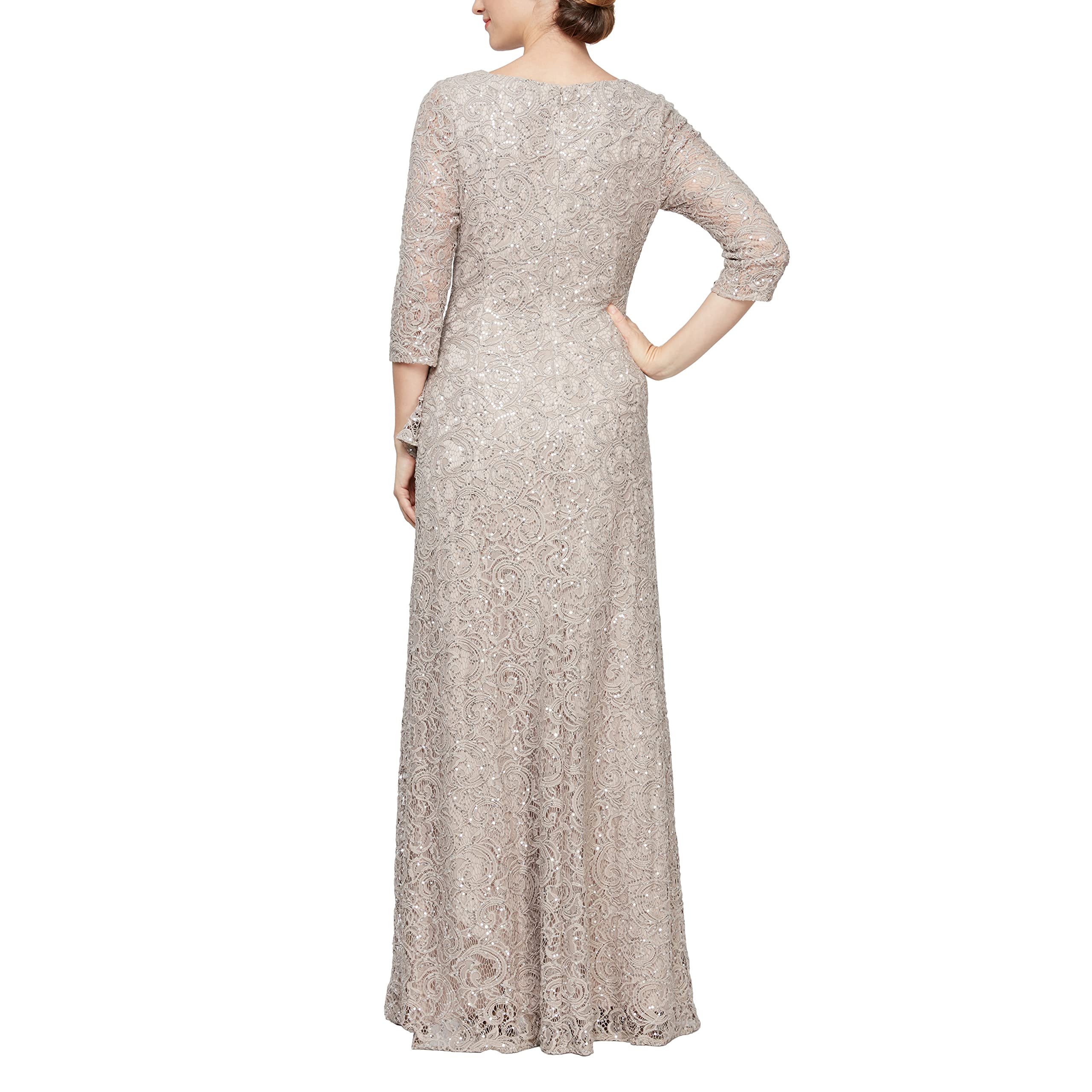 Mother of the Bride or Groom Dresses Round Neck Long 3/4 Sleeve Ruffle and Front Slit Formal Dress Wedding Guests Dresses