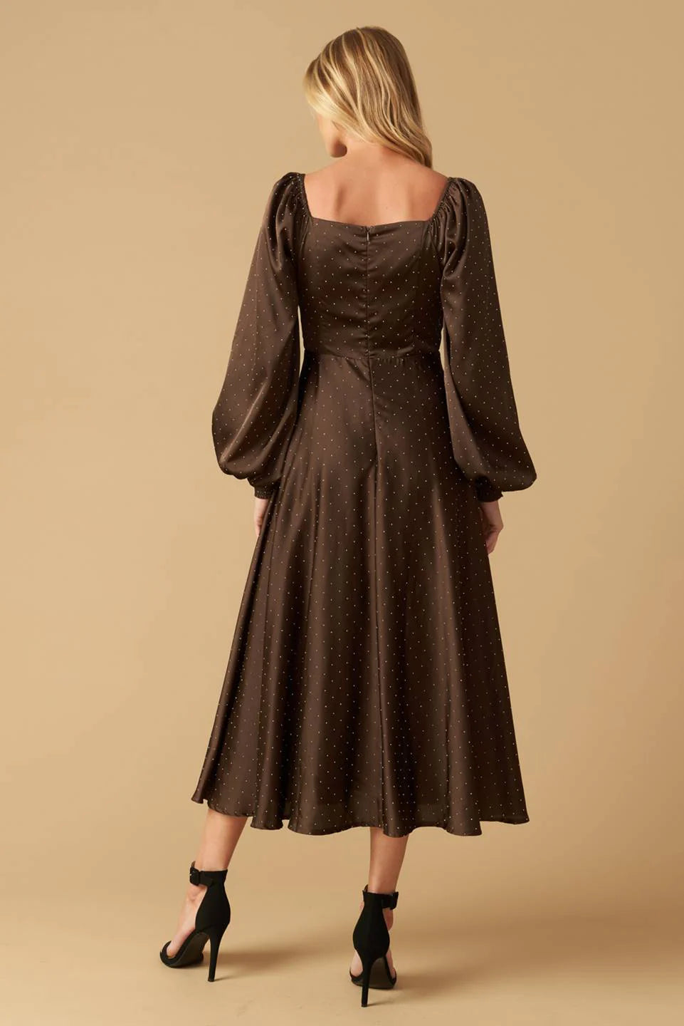 DingJiDress November December Wedding Guest Dress A-line Deep V Neck Dots Long Sleeves Autumn Winter Plus Size Formal Dresses Party Dress