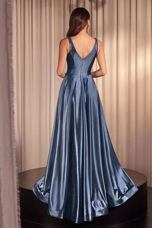 DingJiDress November December Wedding Guest Dress A-Line V-Neckline Sleeveless Floor Length Skirt Glitter Stretch Satin Elegant Formal Unforgettable Impression Party Dress