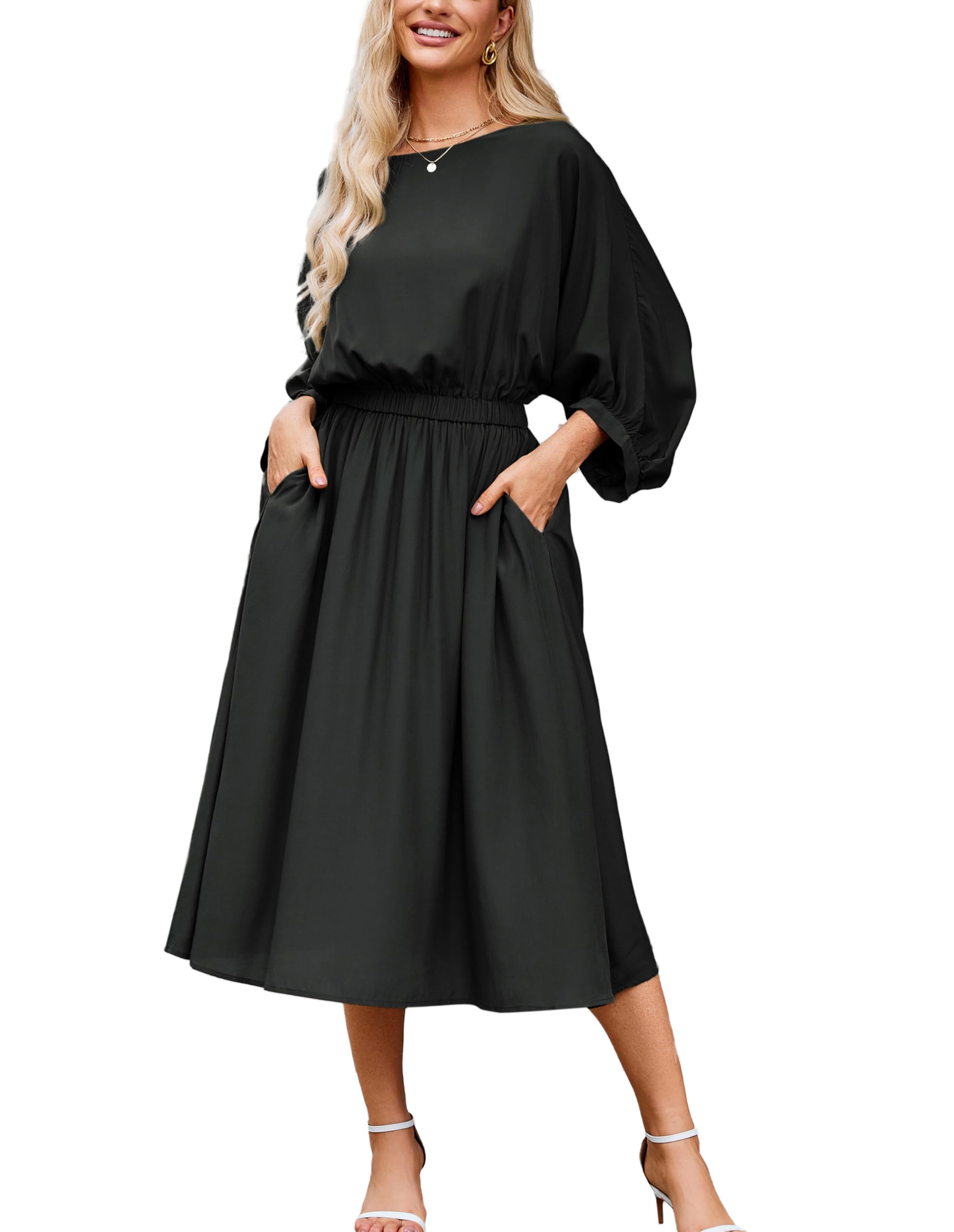 Mother of the Bride or Groom Dresses Women's Casual Dresses Batwing 3/4 Sleeve Elegant Dress Formal Dress Wedding Guests Dresses