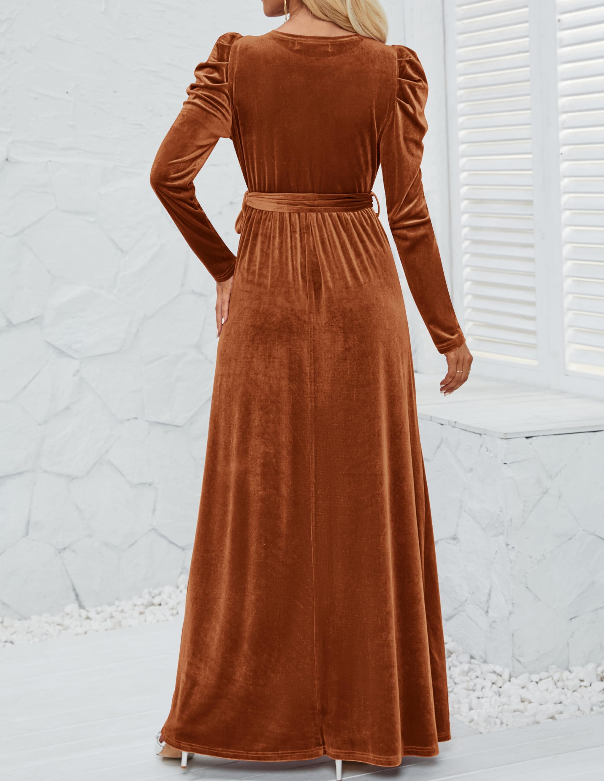 DingJiDress Wedding Guest Dress Women's Velvet Maxi Dress Long Puff Sleeve Crew Neck Elastic High Waist Cocktail Party Formal Wear Dresses Evening Dress