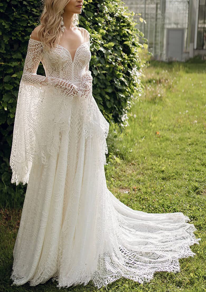 DingJiDress Wedding Dress Bohemian for Bride Long Sleeves Plus Size Lace Beach Bridal Gowns Wedding Gowns Formal Women's Dresses