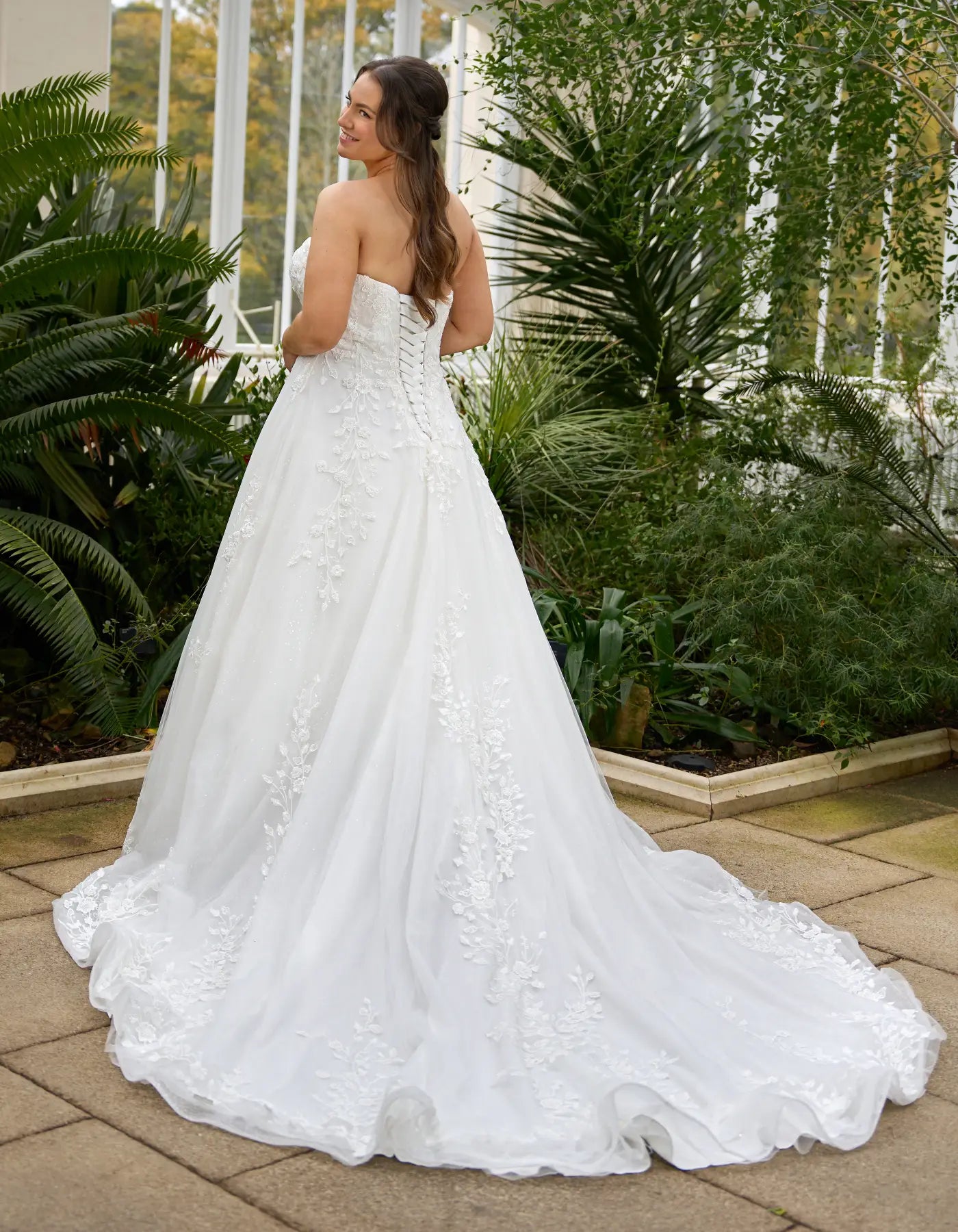 DingJiDress an exquisitely detailed lace strapless a-line