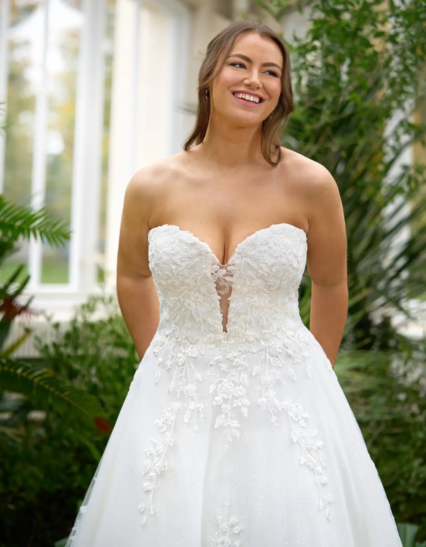 DingJiDress an exquisitely detailed lace strapless a-line