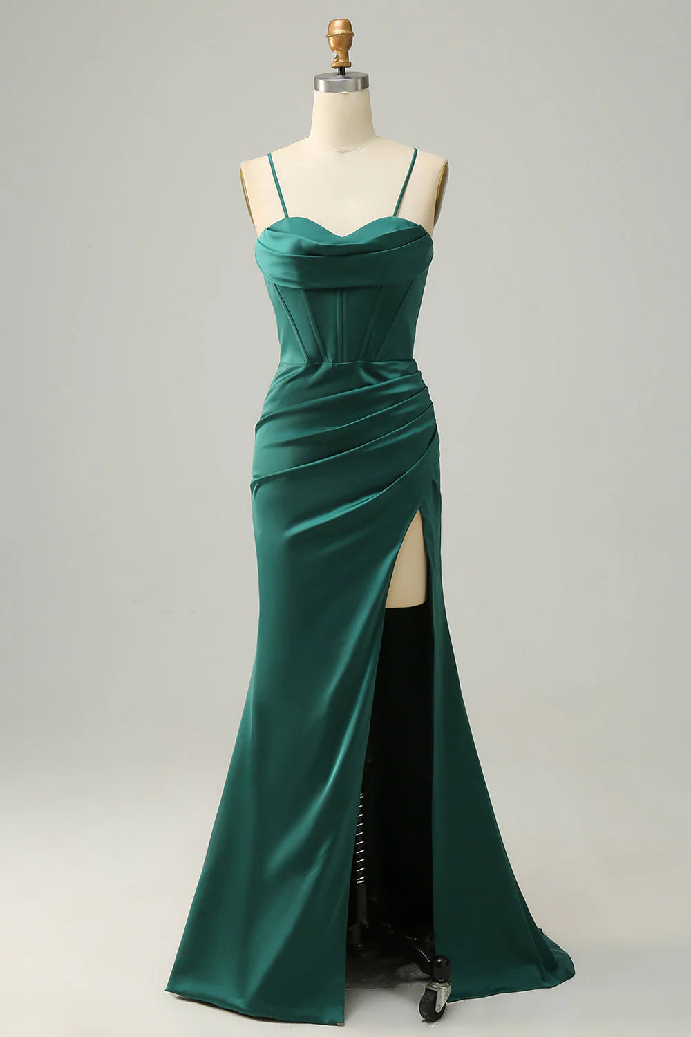 DingJiDress Dark Green Spaghetti Straps Mermaid Prom Dress