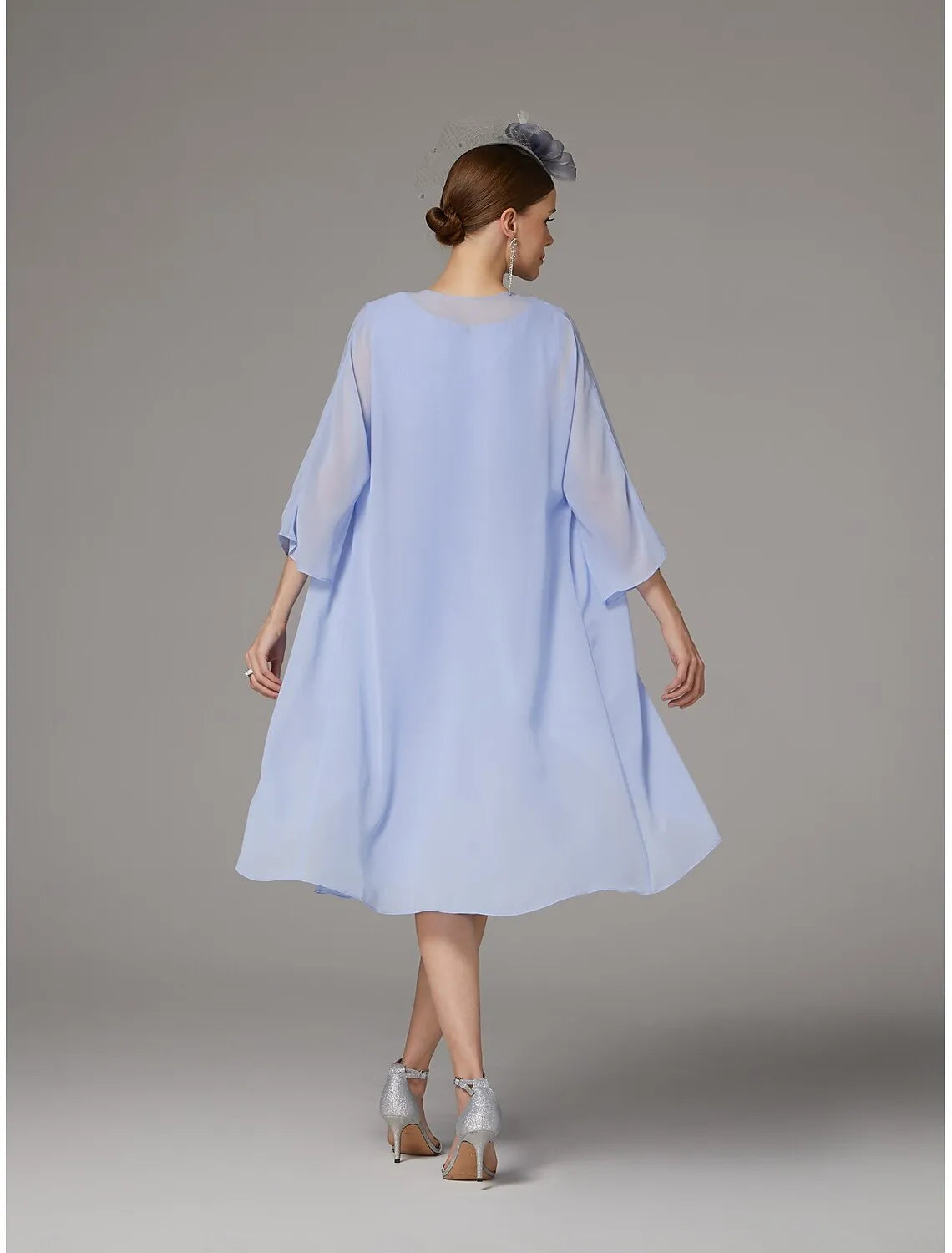 DingJiDress November December Autumn Winter Wedding Guest Dress Two Piece Sheath / Column Pantsuit Elegant Jewel Neck Tea Length Chiffon Lace Sleeveless Jacket Dresses with Appliques Mother of the Groom / Bride Dresses