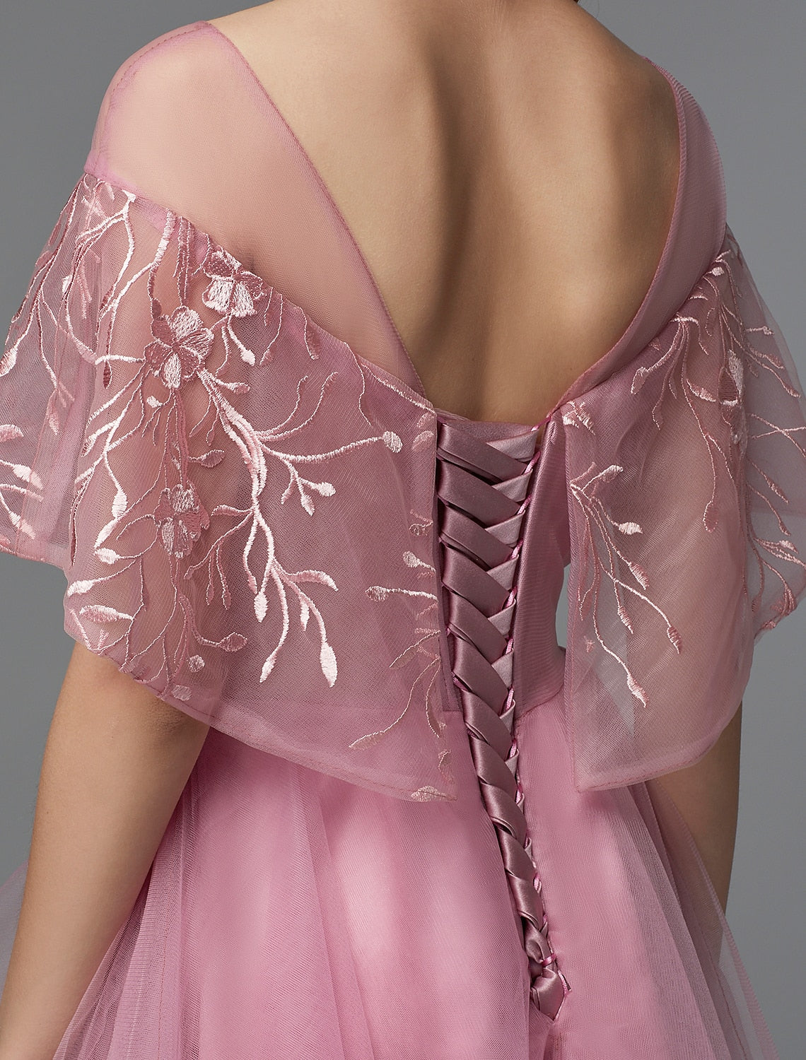 A-Line Elegant Dress Holiday Wedding Guest Asymmetrical Sleeveless Illusion Neck Lace Tie Back with Lace