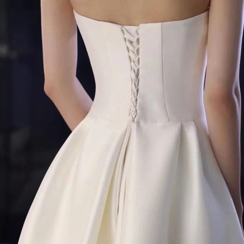 DingJiDress Formal Women's Dresses A-Line French Style Strapless Satin Gorgeous Long Wedding Dress