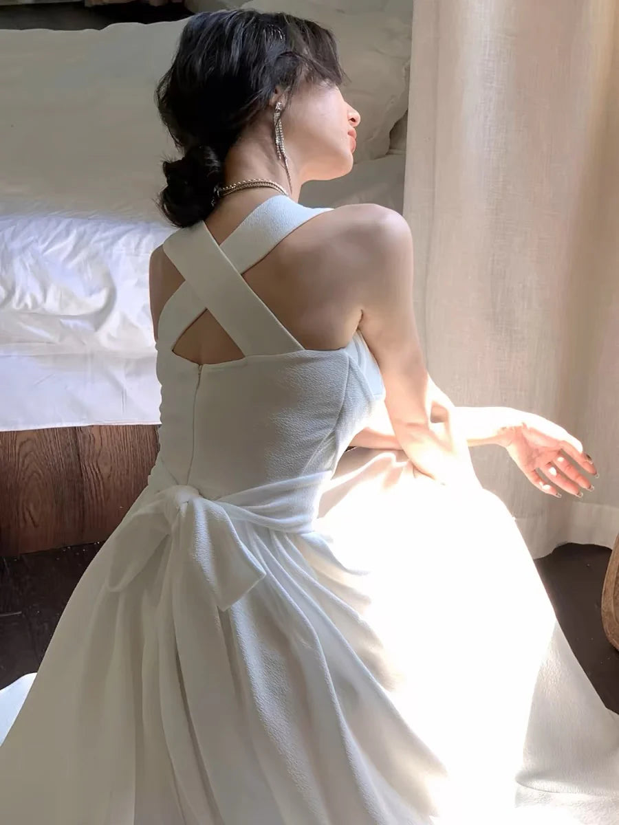 DingJiDress Formal Women's Dresses A Line Heart-shaped collar Sleeveless Gathered Waist Sweet Simple Wedding Dress